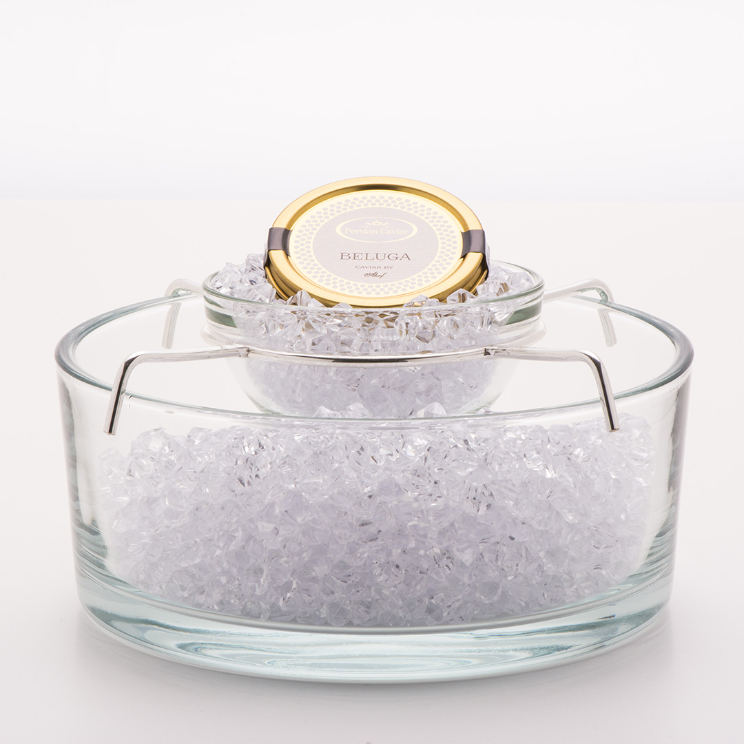 Cristal caviar beluga cooler The Cristal caviar cooler / server with caviar tin developed by Hossein Akef
